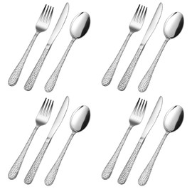 Herogo Kids Cutlery Set, 12 Pieces Stainless Steel Childrens Cutlery Sets, Child Toddler Silverware Include 4 Knives, 4 Forks, 4 Spoons, Proper Size & Smooth Edge, Dishwasher Safe, Hammered Handle