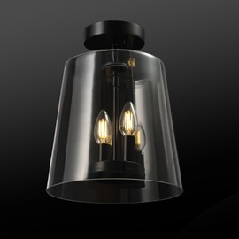 Globe Electric 66000083 2-Light Semi-Flush Mount Ceiling Light, Matte Black, Glass Shade, E12 Base Sockets, Ceiling Light Fixture, Home Improvement, Bedroom Lights for Ceiling, Dining Light Fixture