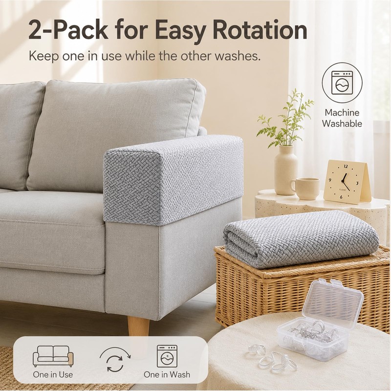 2PCS Sofa Arm Covers, Jacquard Sofa Arm Protector Covers with