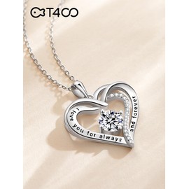 T400 Heart Necklaces for Women 925 Sterling Silver Birthstone Zirconia Necklace Christmas Birthday Anniversary Jewelry for Wife Mom Girlfriend (Apr)