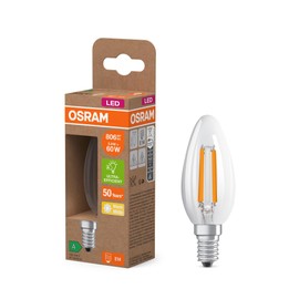 Osram Osram Energy Class LED-Lampe in klassischer Minikerzenform, 3.8 W / 806 lm, EEK A, warmwei?es Licht (2700 K), CRI 80, aus klarfarbenem bleifreiem Glas, E14 Sockel, IP20, 35 mm Durchmesser.