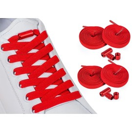 ELANOX 8 mm Wide Elastic Shoelaces, Pack of 4 for 2 Pairs of Shoes, with Metal Capsules, Shoe Laces without Ties, Quick Release, Rubber Shoelaces, for Adults & Children, red