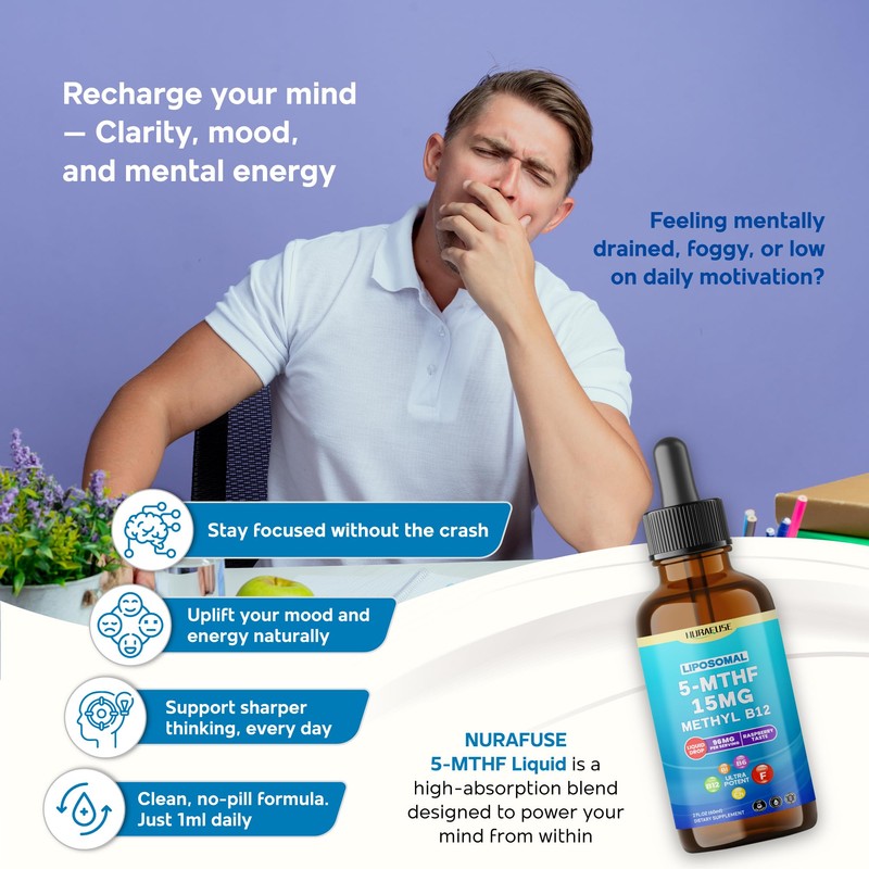 NURAFUSE Liposomal 5-MTHF 15mg & Methyl B12 Liquid Drops –