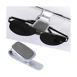 HZEL Car Sunglass Holder, Magnetic Leather Vehicle Sun Visor Glasses Hanger Clip, Automotive Interior Eyeglass Ticket Card Protective Mount Accessories, Universal for SUV, Sedan, Truck (Gray)
