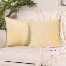 Stellhome Soft Velvet Throw Pillow Covers Square Decorative Cushion Covers for Bed Couch Sofa Bench, 16 x 16 inch (40 x 40 cm), Light Gold, Pack of 2