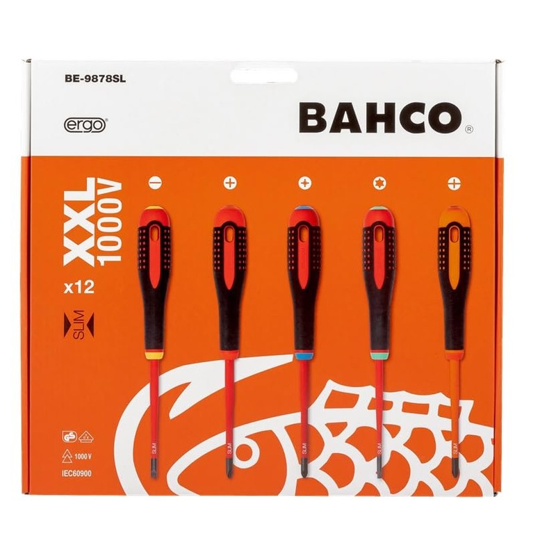 Bahco BE-9878SL Ergo 12 Piece VDE Insulated Slim Blade Screwdriver