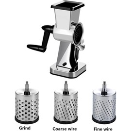 Rotary Cheese Grater Hand Crank, Kitchen Handheld Zester Grater with Handle Food Vegetable Gourmet Potato Small Counter Top Stainless Steel Metal Standing (Silver,7.7in)