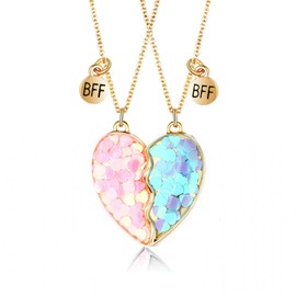 Best Friend Necklace - Bff Necklace for 2 Girls, Magnetic Heart Friendship Necklace | Matching Best Friend Necklaces for 2 Girls Kids Pink & Blue Loving Heart Pieces Jewellery Gifts for Women, Gold