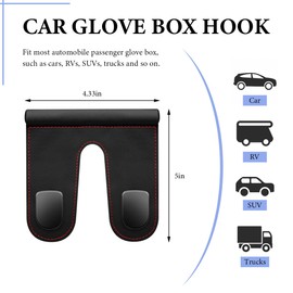 NYTKL Car Co-Pilot Glovebox Hooks, Anti-Scratch Leather Hanger Auto Glove Box Front Seat Hook, Universal Vehicle Glove Box Organizer Hanger for Hanging Handbag Purse Umbrella (Black, Double Hooks)