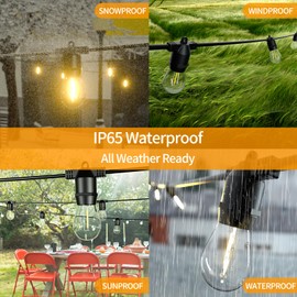 alitade 48FT LED Outdoor String Lights, S14 IP65 Waterproof Patio Lights Outside Lights, Edison Shatterproof Bulbs with Remote Control Vintage Backyard Lights, Garden, Deck Lights