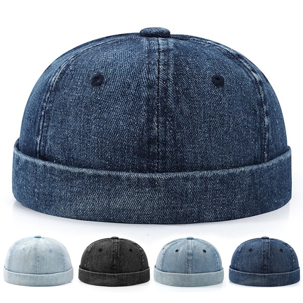 Initlove Mens Docker Hat Denim Brimless Sailor Hat Beanie Cap