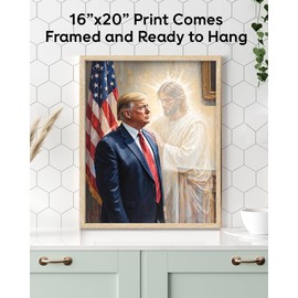The Grace of God: Jesus & Trump Inspirational Painting 16x20 Framed Poster - Religious Art Faith Leadership MAGA American Flag Patriotic Artwork for Home Office, Living Room, Conservative Christians