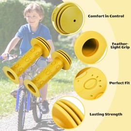 CycForge ​​Bike Handlebar Grips - Soft Non-Slip Kids Universal for Boys Girls, Paw Print & Solid Colours, Bike, MTB, Scooter Grip​​（Yellow）