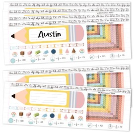 WALENGIF 36 Pcs Student Desk Name Tags for Classroom - Boho Traditional Manuscript Name Plates with Cursive Alphabet - Waterproof Desk Name Tags for Students 3rd to 5th Grade Teaching Supplies