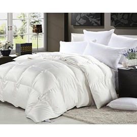 Grandeur Linens California (Cal) King Size Luxurious 1200 Thread Count Siberian GOOSE DOWN Comforter, 100% Egyptian Cotton Cover, Solid White Color, 750 Fill Power, 50 Oz Fill Weight