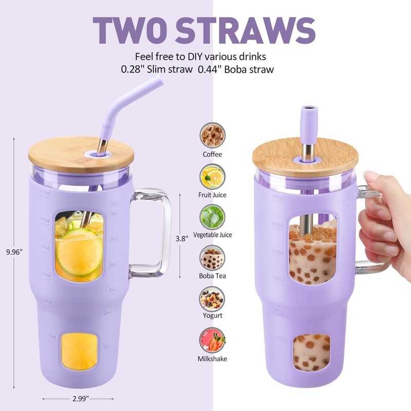 WINSA Glass Tumbler with Straw and Lid, 32 oz Glass