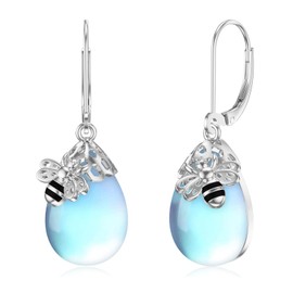 VONALA Bee 925 Sterling Silver Earrings for Women Moonstone Pendant Jewelry for Mother Dangle Earrings Silver Jewelry Gift for Birthday Graduation