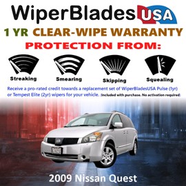 WiperBladesUSA Wiper Blades Set w/ 1yr warranty compatible with Nissan Quest 2009 Wipers (Set of 3) w/Rear Wiper Pulse Wipers