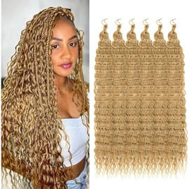 Alaleibaby Ocean Wave Crochet Hair 22 inch Deep Wave Crochet Hair 6 Packs Deep Wave Curly Braiding Hair Extensions for Black Women