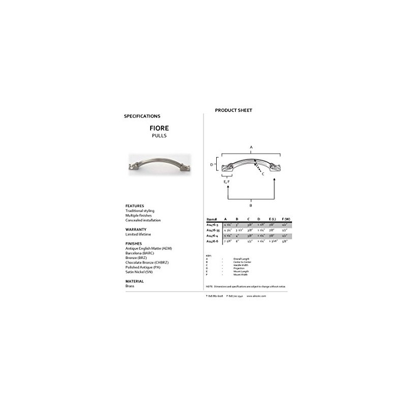 Alno A1476-4-CHBRZ Fiore Traditional Pulls, Bronze