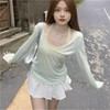 a159 Bikini Cover-up: Pure Style V-Neck Thin Blouse, Stylish Summer Beach Thin Coat White (One-piece Coat) 10ea