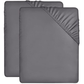 Utopia Bedding, Set of 2 Fitted Sheets, 90 x 200 cm, Grey, Brushed Microfibre Fitted Sheet, 35 cm Deep Pocket
