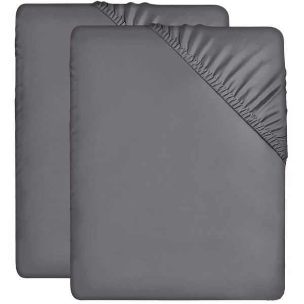 Utopia Bedding, Set of 2 Fitted Sheets, 90 x 200 cm, Grey, Brushed Microfibre Fitted Sheet, 35 cm Deep Pocket