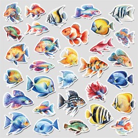 Cute Fishing Stickers, Fish Stickers, Realistic Animals Decal for Kids Teens, 50Pcs Vinyl Waterproof Sticker for Water Bottles, Laptop (Fish)