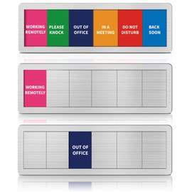 Office Status Sign for Door - 2PK Privacy Door Sign Slider with 6 Options: Do Not Disturb, In a Meeting, Please Knock, Out of Office,Working Remotely, Back Soon - Brushed Silver, 9.8" × 3"