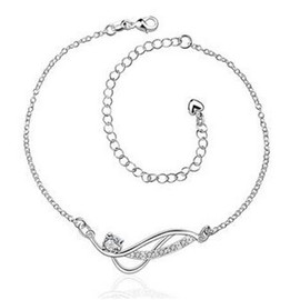 Boowhol Zircon 925 Sterling Silver Twist Infinity Adjustable Anklet for Women Girls Men, Sterling Silver