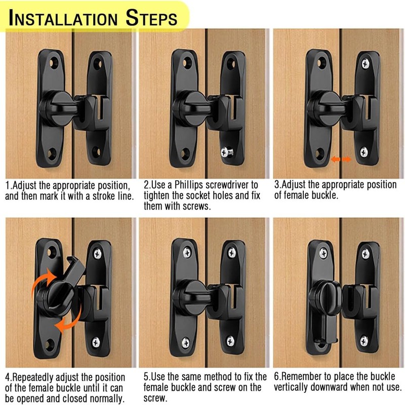 Suithink Barn Door Latch 90 or 180 Degree Slide Black