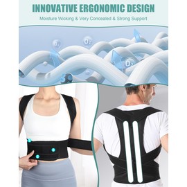 Back Brace Posture Corrector for Women and Men, Back Brace for Full Back Support Adjustable Shoulder Straightener for Improve Posture Soothing Upper and Lower Back Lumbar Neck Shoulder Black (S)