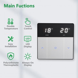 Wengart Room Thermostat WG808 for Electric Underfloor Heating Systems, Touch Button AC230V Max16A with 3 m Sensor, Only Suitable for 86 x 86 mm Installation Box