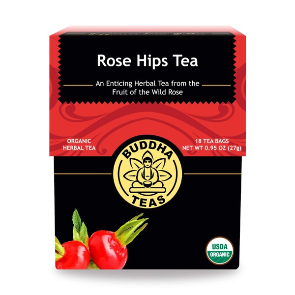 Buddha Teas Organic Rose Hips Tea | 18 Bleach-Free Tea Bags | Immune Boosting Qualities | Good Source of Vitamin C and Antioxidants | Made in the USA | Caffeine-Free | No GMOs