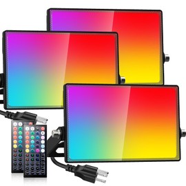 Onforu RGB LED Flood Light Outdoor, 100W Color Changing RGBW Floodlight with Remote, Stage Lights Uplights for Events, IP66 Uplighting Spotlight Floor Strobe Light for Party 3 Pack
