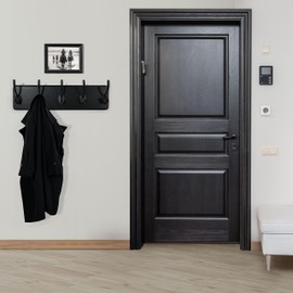 WEBI Coat Rack Wall Mount,Coat Hanger Wall,16" Hole to Hole,Coat Hooks Wall Mounted,Hook Rack,5 Hooks for Hanging Coats,Hats,Jacket,Clothes,Entryway,Black