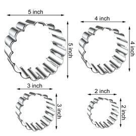 Fluted Round Cookie Cutter Set Large - 5 Inch, 4 Inch, 3 Inch, 2 Inch - Scalloped Edge Wavy Circle Cookie Cutters Shapes Clay Molds - Stainless Steel