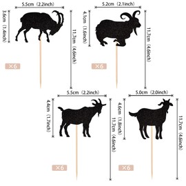 24 piezas de adornos para magdalenas de cabra con purpurina negra para magdalenas de cabra, decoraciones de oveja, decoración de magdalenas para cabra, baby shower, niños, fiesta de cumpleaños, decoración de pasteles