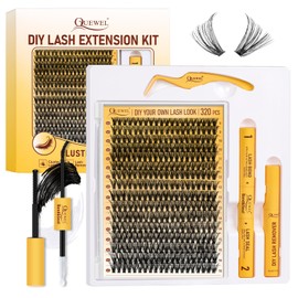 QUEWEL Cluster Lashes Kit, 320pcs 3D Lash Cluster Kit with 40D Individual Lashes, Lash Bond and Seal Waterproof, Glue Remover, Applicator Easy to DIY Eyelash Extensions at Home(RR-40D Kit)