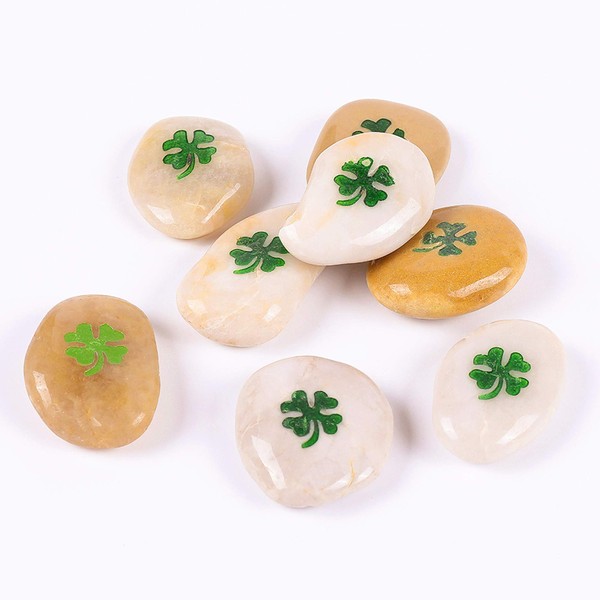ROCKIMPACT Pack of 12 Clover Lucky Clover Stones with Clover Leaves Lucky Engraved Stones Engraving Inspirational Stones Lucky Charm Encouragement Gratitude Gift Lucky Stones (5-8 cm each)