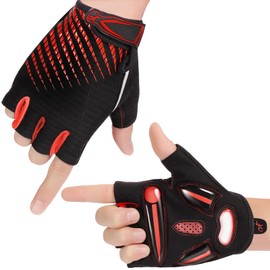 Kapsuen Cycling Gloves, Road Mountain Bike Gloves, Fingerless Gloves for Men and Women, Breathable Anti-Slip Shock-Absorbing Gel Padded Half Finger Bicycle MTB Sports Short Riding Gloves (Red, M)