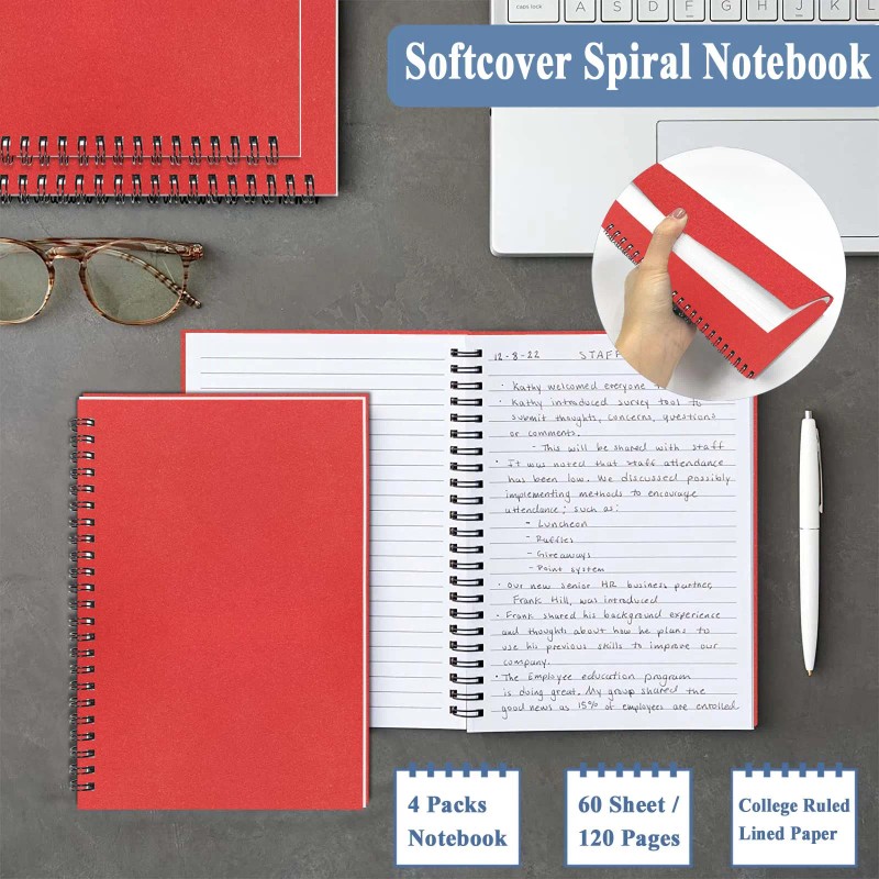 Red Spiral Notebooks A5 Lined Journals Kraft Cover Spiral Bound