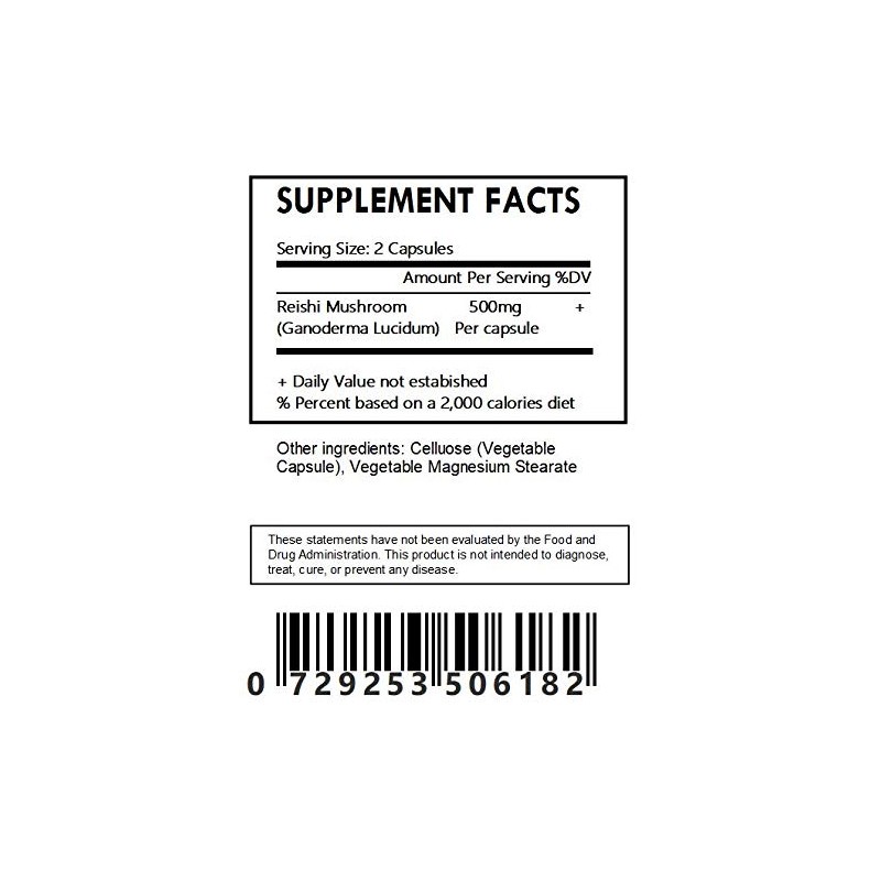 Herbal Island Reishi Mushroom Capsules - 120 Count 500mg Each