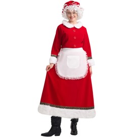 Aotiooy Mrs. Claus Costume for Women Deluxe Adult Miss Santa Clause Dress Christmas Outfit