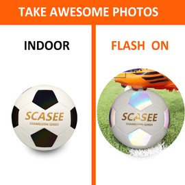 SCASEE Glow Soccer Ball-Flash Holographic Reflective and Leather Size 5 Soccer Balls (Adult/PRO)-Discoloration in The Sun-Gifts for Men Women Indoor Outdoor Soccer Training