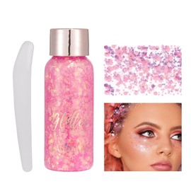 Body Glitter Gel Nail Glitters Gel Intense Glitter Makeup Face Glitter Gel Chunky Glitter for Eye Lip Hair Sparkling Body Glitter Gel Women Rave Glitter Festival Accessories Pink 04