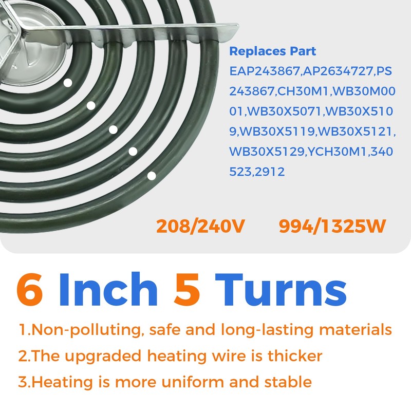 Upgraded WB30M1 Electric Stove Burner ERS30M1 Replacement for 6 Inch