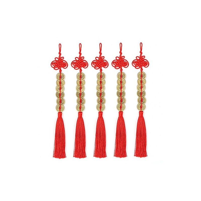 Topxome Retro 6 Coins Red Chinese Knot Copper Feng Shui