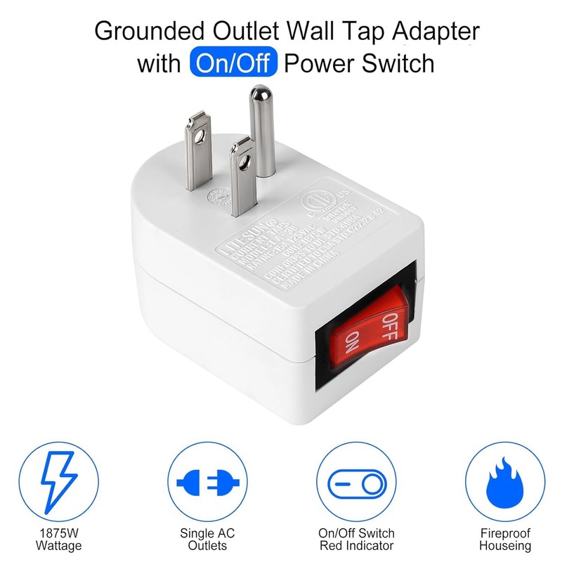 VSEER Grounded Outlet with ON/Off Switch (6 Pack), Single Power