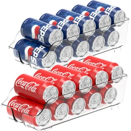 Simple Houseware Soda Can Organizer and Dispenser for Refrigerator / Pantry, Clear, Set of 2